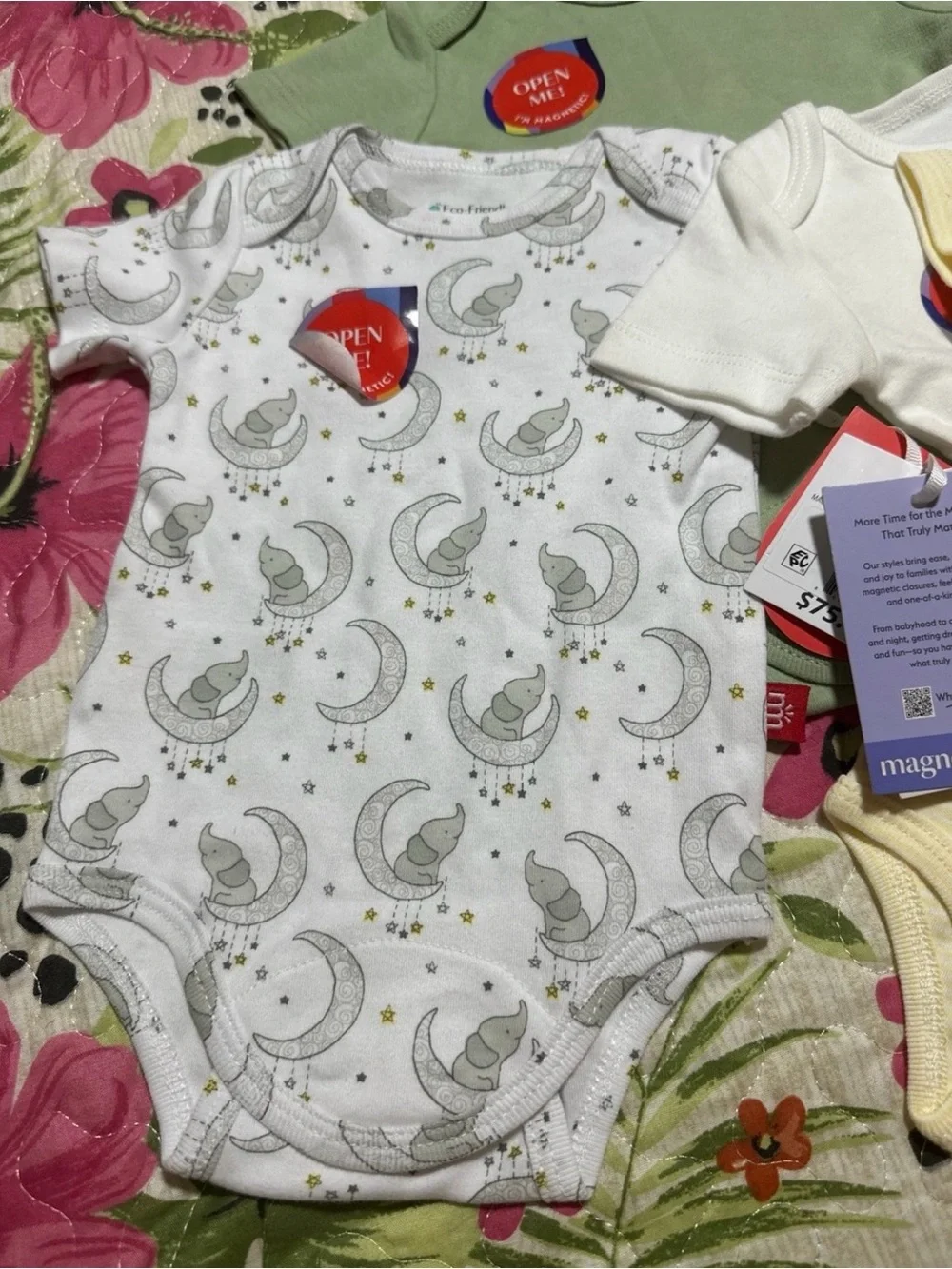 Magnetic Me Baby One-Piece Bodysuits in Sage, Cream, White, and Moon Print Newbo